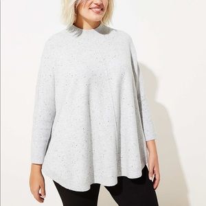 Women's Gray Plus Flecked Mock Neck Poncho Sweater